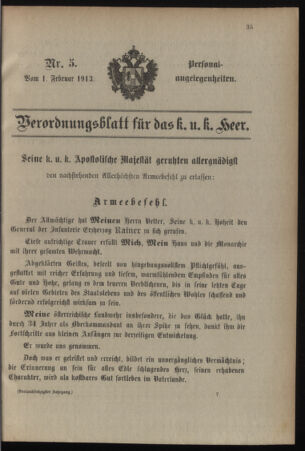 Kaiserlich-königliches Armee-Verordnungsblatt: Personal-Angelegenheiten 19130201 Seite: 1