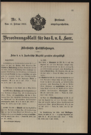 Kaiserlich-königliches Armee-Verordnungsblatt: Personal-Angelegenheiten 19130215 Seite: 1