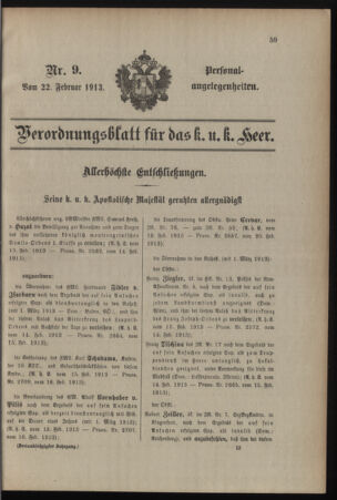 Kaiserlich-königliches Armee-Verordnungsblatt: Personal-Angelegenheiten 19130222 Seite: 1