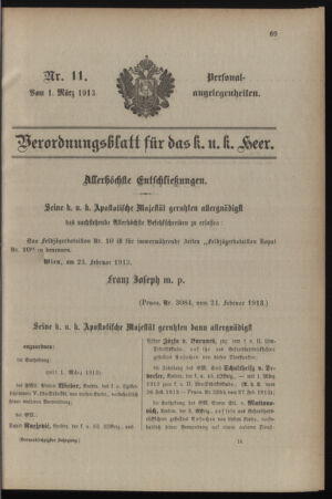 Kaiserlich-königliches Armee-Verordnungsblatt: Personal-Angelegenheiten 19130301 Seite: 1