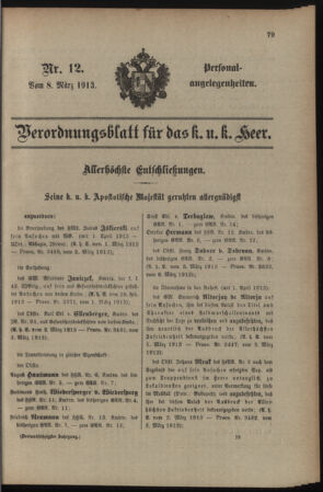 Kaiserlich-königliches Armee-Verordnungsblatt: Personal-Angelegenheiten 19130308 Seite: 1