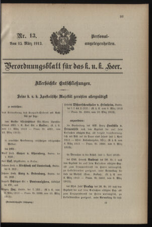 Kaiserlich-königliches Armee-Verordnungsblatt: Personal-Angelegenheiten 19130315 Seite: 1