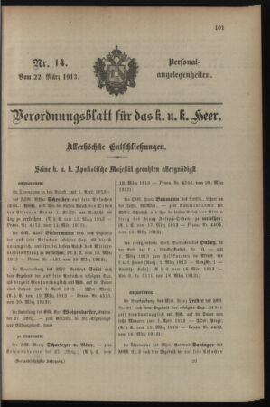 Kaiserlich-königliches Armee-Verordnungsblatt: Personal-Angelegenheiten 19130322 Seite: 1