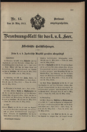 Kaiserlich-königliches Armee-Verordnungsblatt: Personal-Angelegenheiten 19130329 Seite: 1