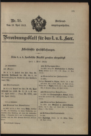 Kaiserlich-königliches Armee-Verordnungsblatt: Personal-Angelegenheiten 19130429 Seite: 13