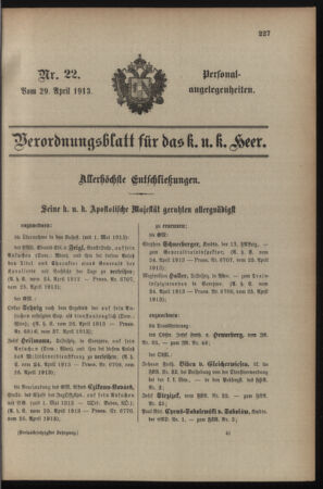 Kaiserlich-königliches Armee-Verordnungsblatt: Personal-Angelegenheiten 19130429 Seite: 71