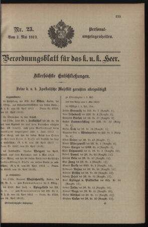 Kaiserlich-königliches Armee-Verordnungsblatt: Personal-Angelegenheiten 19130503 Seite: 1