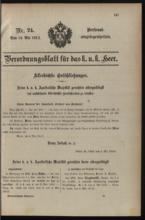 Kaiserlich-königliches Armee-Verordnungsblatt: Personal-Angelegenheiten 19130510 Seite: 1