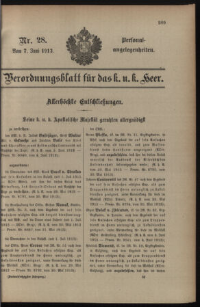 Kaiserlich-königliches Armee-Verordnungsblatt: Personal-Angelegenheiten 19130607 Seite: 1