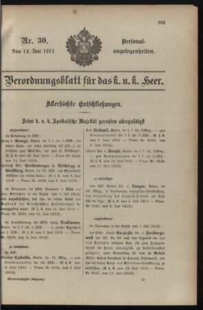 Kaiserlich-königliches Armee-Verordnungsblatt: Personal-Angelegenheiten 19130614 Seite: 1