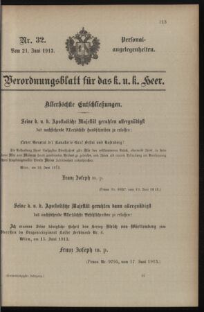 Kaiserlich-königliches Armee-Verordnungsblatt: Personal-Angelegenheiten 19130621 Seite: 1