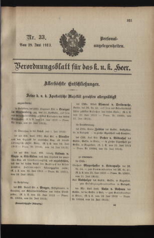 Kaiserlich-königliches Armee-Verordnungsblatt: Personal-Angelegenheiten 19130628 Seite: 1