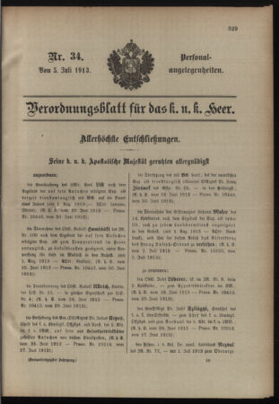 Kaiserlich-königliches Armee-Verordnungsblatt: Personal-Angelegenheiten 19130705 Seite: 1