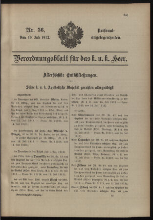 Kaiserlich-königliches Armee-Verordnungsblatt: Personal-Angelegenheiten 19130719 Seite: 1