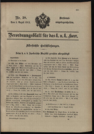 Kaiserlich-königliches Armee-Verordnungsblatt: Personal-Angelegenheiten 19130802 Seite: 1