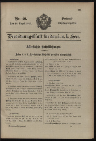 Kaiserlich-königliches Armee-Verordnungsblatt: Personal-Angelegenheiten 19130816 Seite: 1