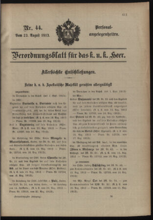 Kaiserlich-königliches Armee-Verordnungsblatt: Personal-Angelegenheiten 19130823 Seite: 1