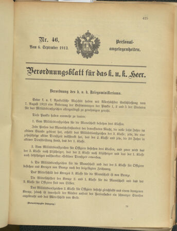 Kaiserlich-königliches Armee-Verordnungsblatt: Personal-Angelegenheiten 19130906 Seite: 1