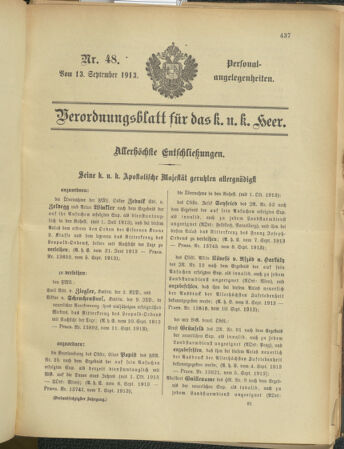 Kaiserlich-königliches Armee-Verordnungsblatt: Personal-Angelegenheiten 19130913 Seite: 1