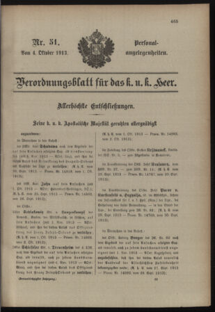 Kaiserlich-königliches Armee-Verordnungsblatt: Personal-Angelegenheiten 19131004 Seite: 1