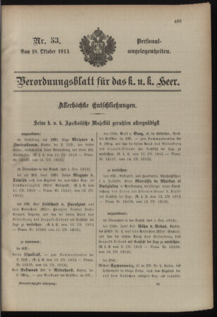 Kaiserlich-königliches Armee-Verordnungsblatt: Personal-Angelegenheiten 19131018 Seite: 1