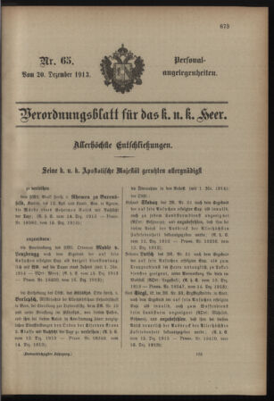 Kaiserlich-königliches Armee-Verordnungsblatt: Personal-Angelegenheiten 19131220 Seite: 1