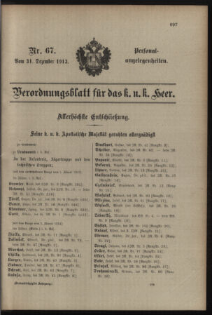 Kaiserlich-königliches Armee-Verordnungsblatt: Personal-Angelegenheiten 19131231 Seite: 1