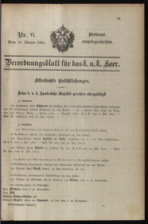 Kaiserlich-königliches Armee-Verordnungsblatt: Personal-Angelegenheiten 19150116 Seite: 1