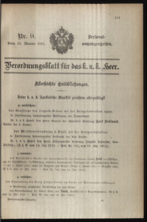 Kaiserlich-königliches Armee-Verordnungsblatt: Personal-Angelegenheiten 19150118 Seite: 1