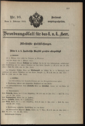 Kaiserlich-königliches Armee-Verordnungsblatt: Personal-Angelegenheiten 19150202 Seite: 1