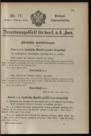 Kaiserlich-königliches Armee-Verordnungsblatt: Personal-Angelegenheiten 19150206 Seite: 1