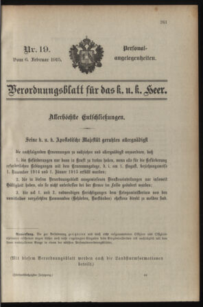 Kaiserlich-königliches Armee-Verordnungsblatt: Personal-Angelegenheiten 19150206 Seite: 31