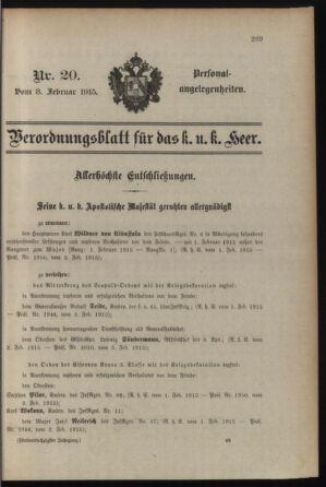 Kaiserlich-königliches Armee-Verordnungsblatt: Personal-Angelegenheiten 19150208 Seite: 1