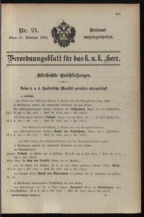 Kaiserlich-königliches Armee-Verordnungsblatt: Personal-Angelegenheiten 19150210 Seite: 1