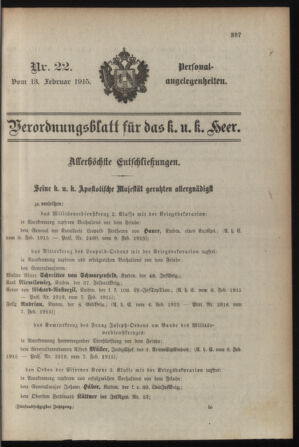 Kaiserlich-königliches Armee-Verordnungsblatt: Personal-Angelegenheiten 19150213 Seite: 1