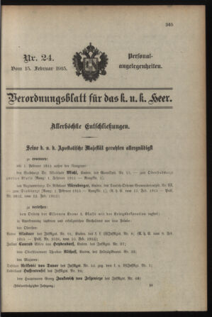 Kaiserlich-königliches Armee-Verordnungsblatt: Personal-Angelegenheiten 19150215 Seite: 1