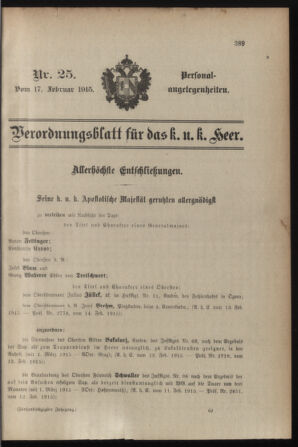 Kaiserlich-königliches Armee-Verordnungsblatt: Personal-Angelegenheiten 19150217 Seite: 1