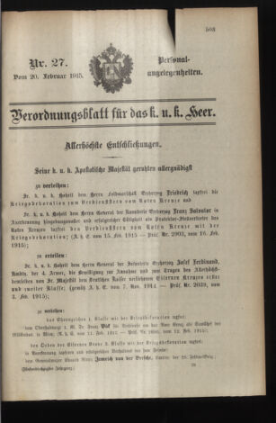 Kaiserlich-königliches Armee-Verordnungsblatt: Personal-Angelegenheiten 19150220 Seite: 1