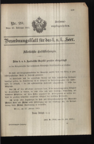 Kaiserlich-königliches Armee-Verordnungsblatt: Personal-Angelegenheiten 19150223 Seite: 1