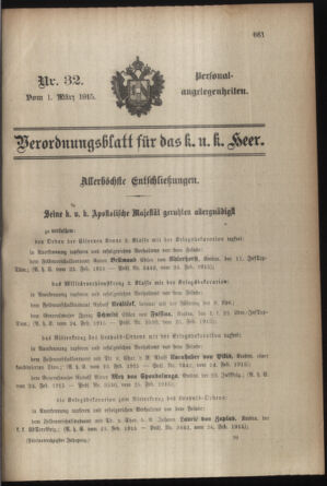 Kaiserlich-königliches Armee-Verordnungsblatt: Personal-Angelegenheiten 19150301 Seite: 1