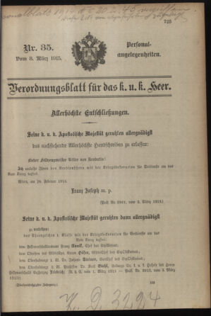 Kaiserlich-königliches Armee-Verordnungsblatt: Personal-Angelegenheiten 19150308 Seite: 1