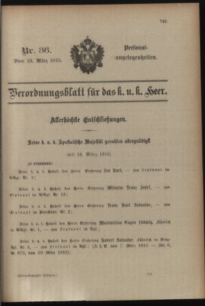 Kaiserlich-königliches Armee-Verordnungsblatt: Personal-Angelegenheiten 19150313 Seite: 1