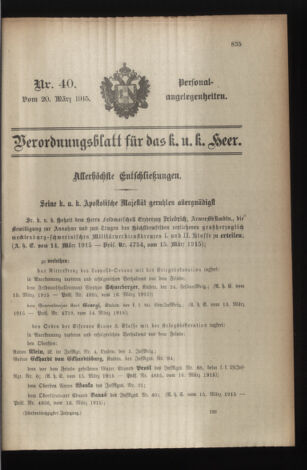 Kaiserlich-königliches Armee-Verordnungsblatt: Personal-Angelegenheiten 19150320 Seite: 1