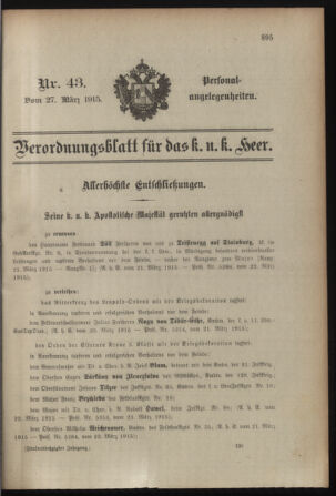 Kaiserlich-königliches Armee-Verordnungsblatt: Personal-Angelegenheiten 19150327 Seite: 1