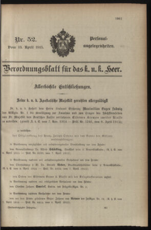 Kaiserlich-königliches Armee-Verordnungsblatt: Personal-Angelegenheiten 19150413 Seite: 1