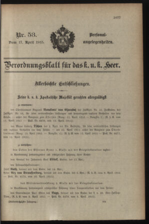 Kaiserlich-königliches Armee-Verordnungsblatt: Personal-Angelegenheiten