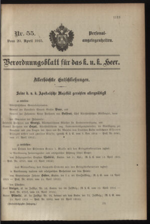 Kaiserlich-königliches Armee-Verordnungsblatt: Personal-Angelegenheiten 19150420 Seite: 1