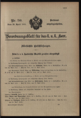 Kaiserlich-königliches Armee-Verordnungsblatt: Personal-Angelegenheiten 19150429 Seite: 1