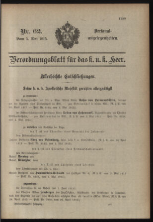 Kaiserlich-königliches Armee-Verordnungsblatt: Personal-Angelegenheiten 19150505 Seite: 1