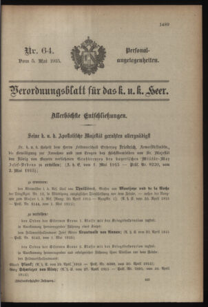 Kaiserlich-königliches Armee-Verordnungsblatt: Personal-Angelegenheiten 19150505 Seite: 201